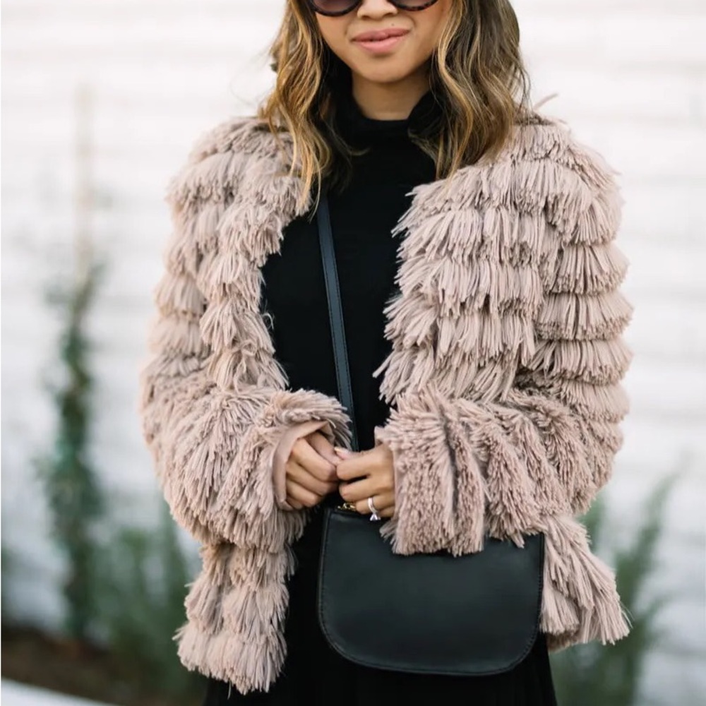 New Faux fur shaggy women long sleeve coat
